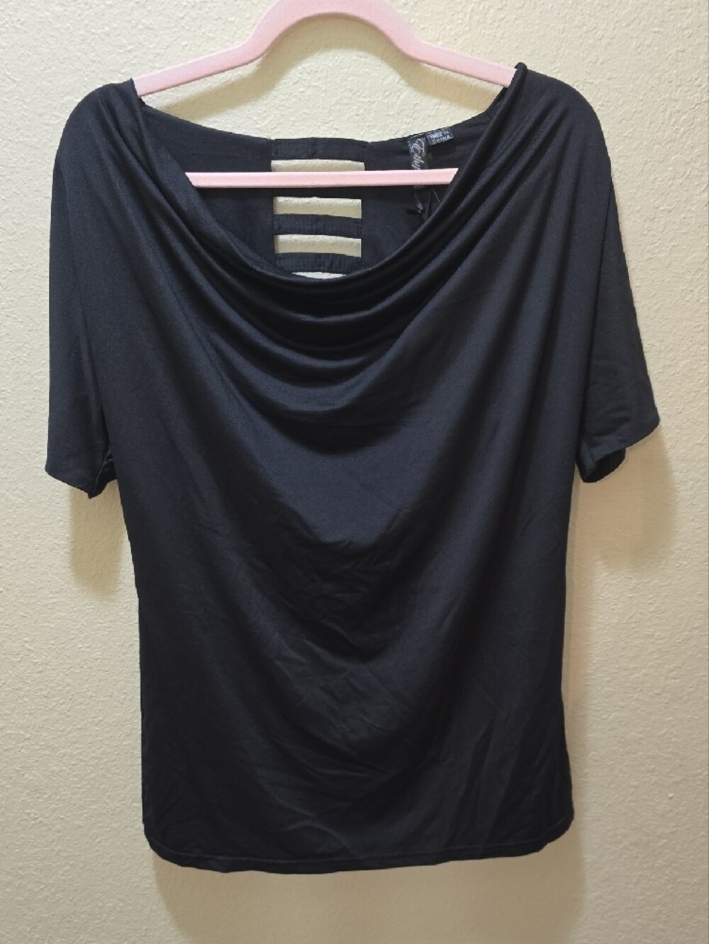 NWT Ethyl Black Short-Sleeve Draped Tee with Rhinestone Ladder Back